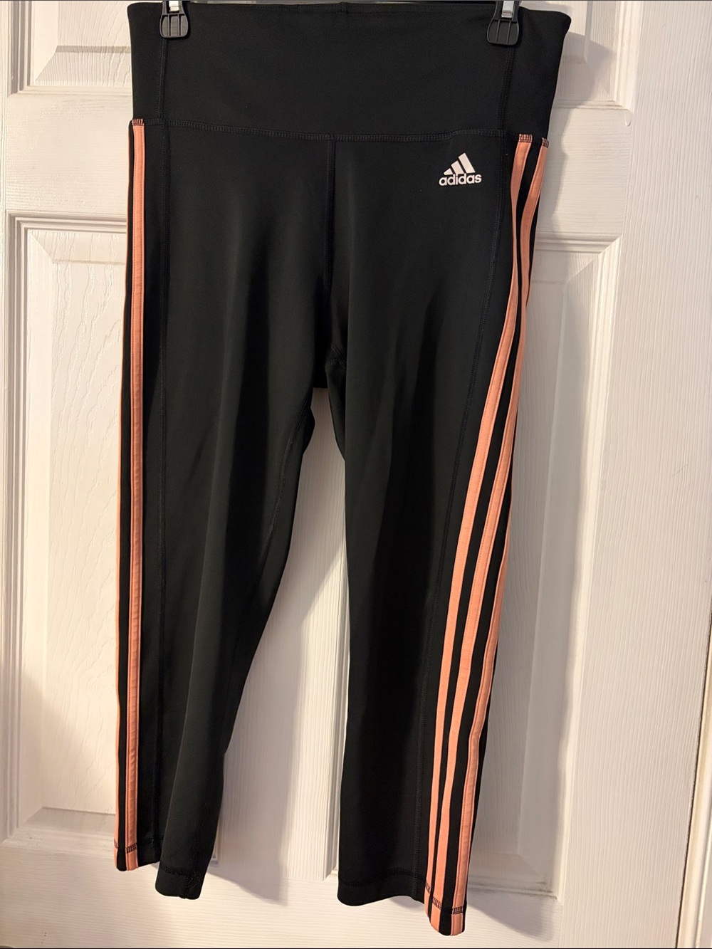 adidas Black Leggings with Peach Side Stripes